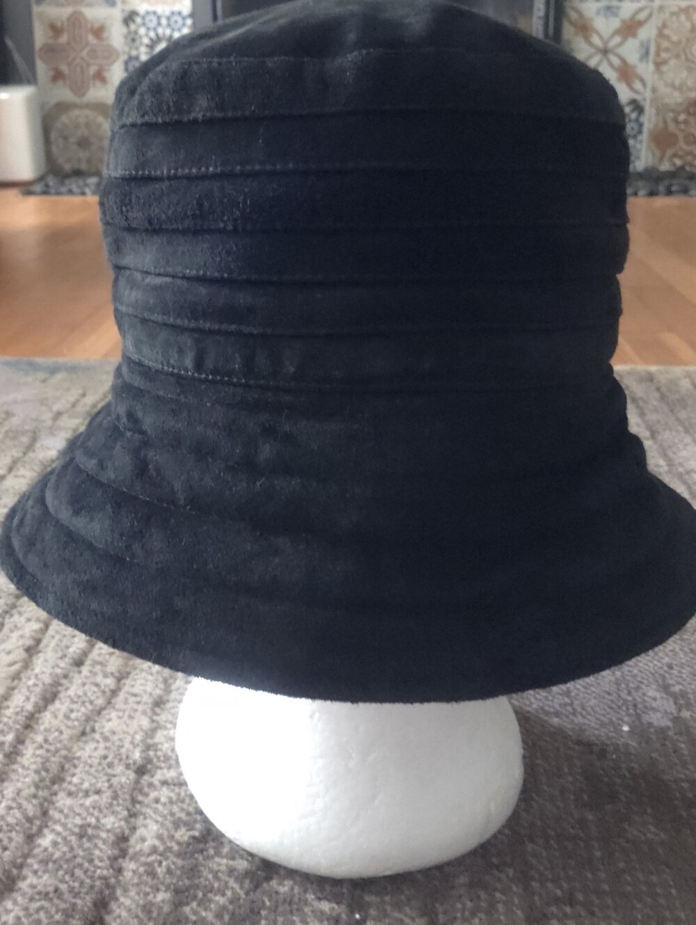 Black Suede Leather Bucket Hat - Picture 4 of 12